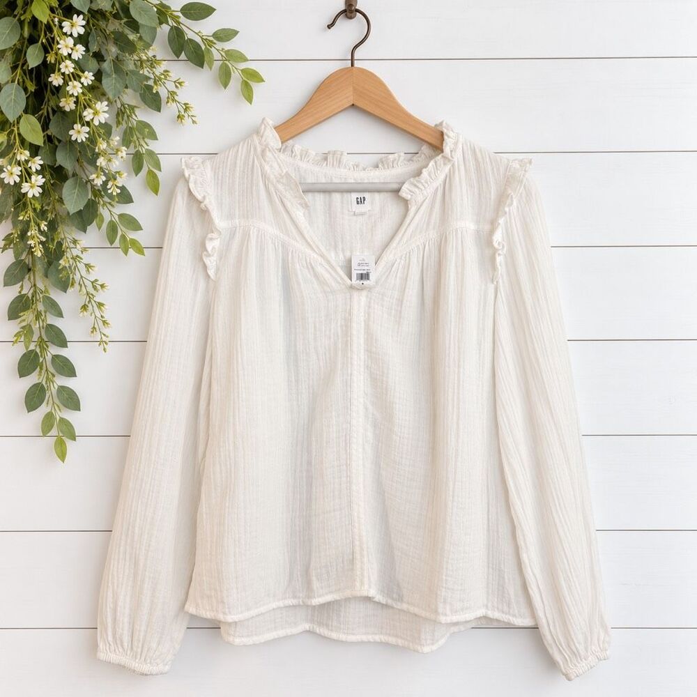 Gap NWT gauze ruffled long sleeve blouse small